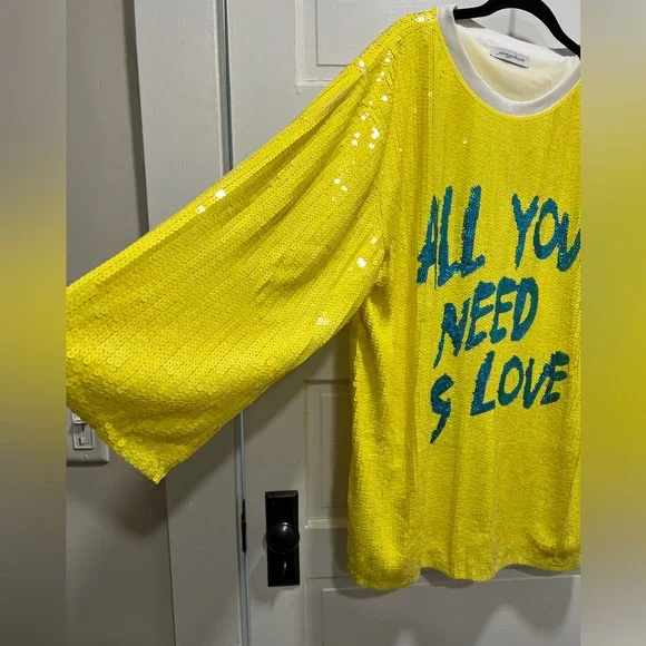 FASHION NOVA/FANCY DREAM Sequined Yellow Mini Dress "All You Need Is Love" 💛 - Picture 11 of 15